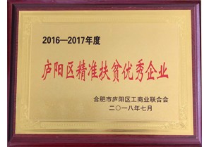 安徽鼎鑫投資集團(tuán)榮獲2016-2017年度廬陽(yáng)區(qū)精準(zhǔn)扶貧優(yōu)秀企業(yè)稱號(hào)